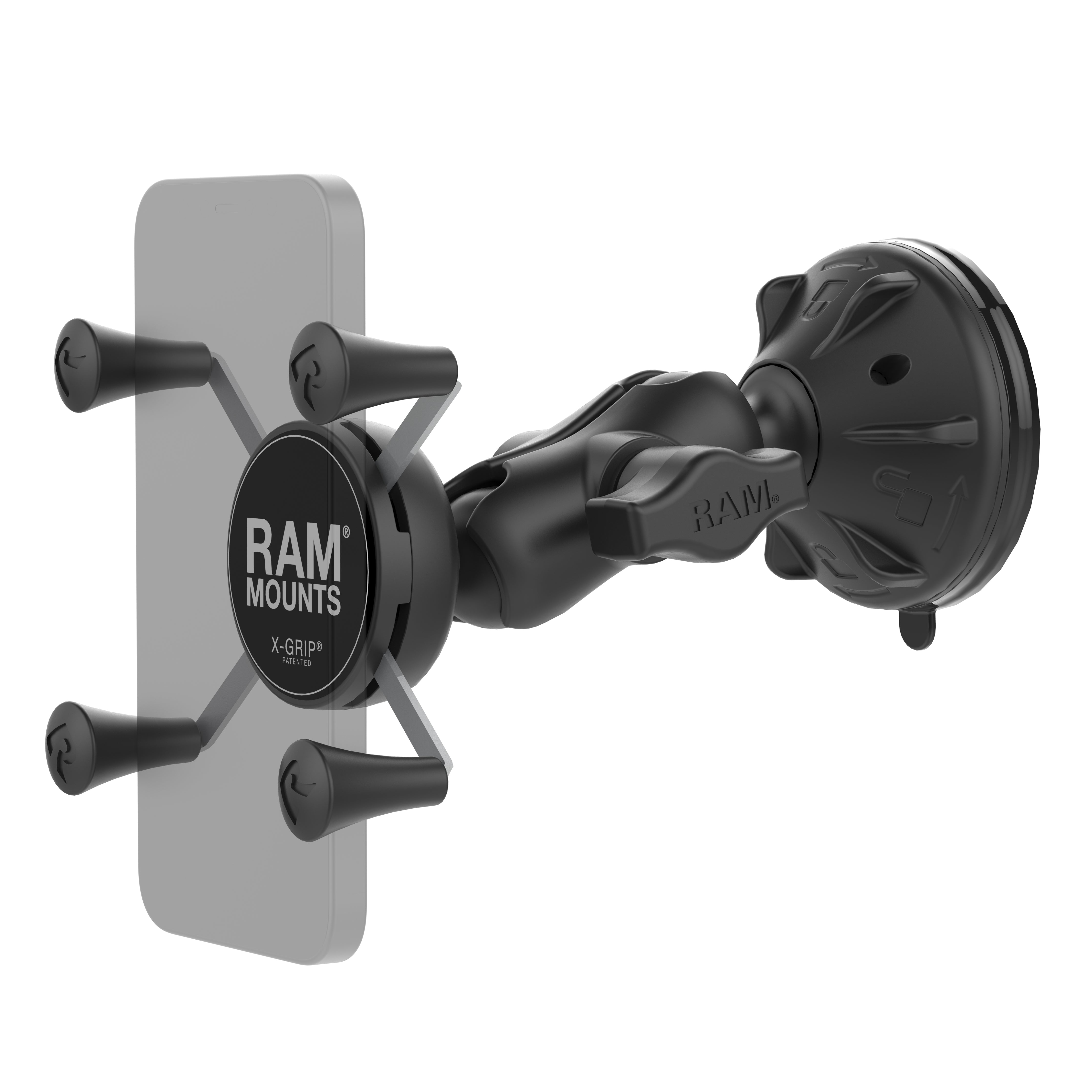RAM Mounts X-Grip Phone Mount with Twist-Lock Suction Cup Base  RAP-B-166-UN7U with Medium Arm for Vehicle Windshields