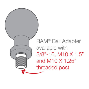 RAM® Ball Adapter with 3/8"-16 Threaded Post & Lock Washer - B Size