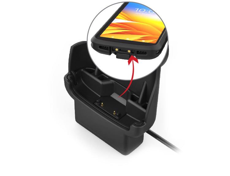 Feature image showing the pop pin charging pins integrated directly into the dock matching the devices pogo pad charging contacts for a seamless charging experience