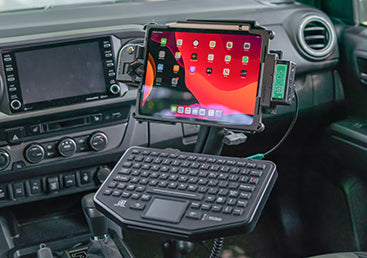 IntelliSkin with GDS Tech supporting an iPad with keyboard in truck | RAM Mounts