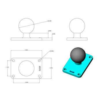 RAM® Ball Base with 1.5" x 2.5" 4-Hole Pattern - C Size