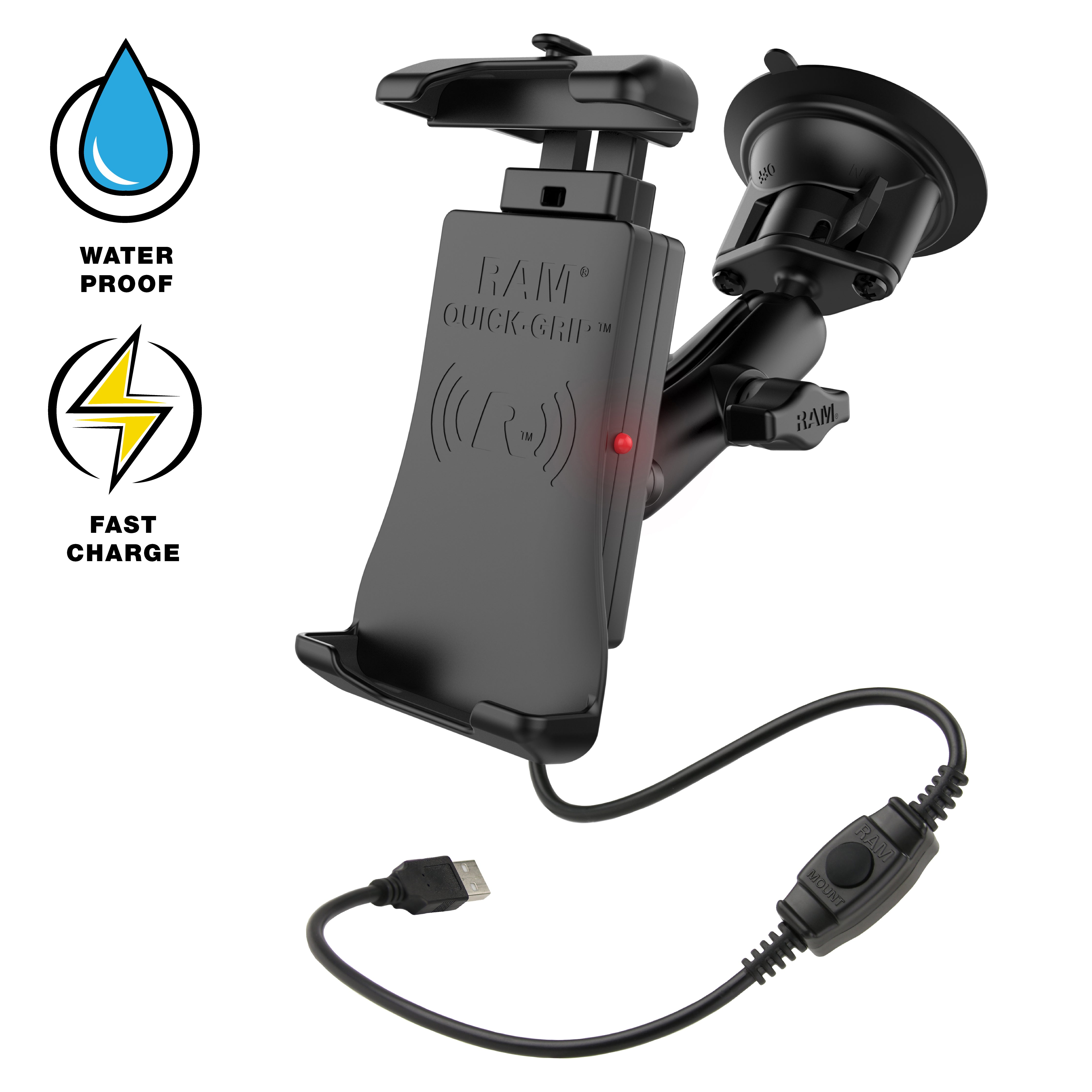 Ram Quick-Grip 15W Waterproof Wireless Charging Suction Cup Mount