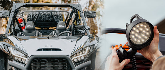 The front of UTV is featured with a RAM® Mount Tab-Tite™ tablet holder attached to the A-frame of the vehicle.