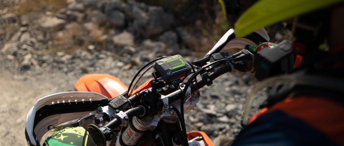 ZOLEO device mounted to dirtbike using RAM Mounts
