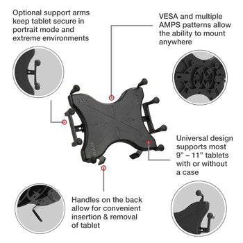 RAM® X-Grip® Wheelchair Seat Track Mount for 9"-11" Tablets