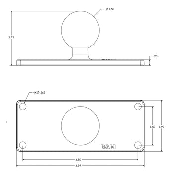 RAM® Ball Base with 1.5" x 4.5" 4-Hole Pattern - C Size