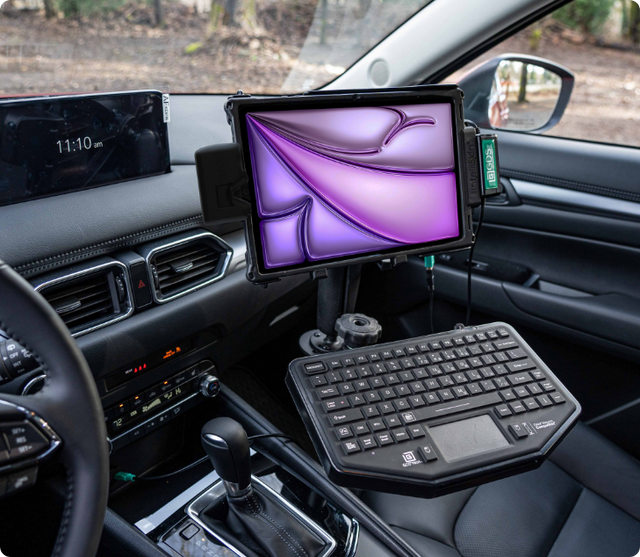 Image of an iPad Air in an IntelliSkin® docked in a GDS Tech laptop replacement kit for cars and trucks