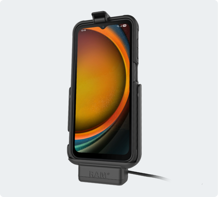 Samsung Galaxy-smartphone in vormvaste powered dock