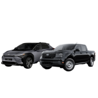 A side by side of a Toyota BRZ and a Ford Maverick truck.