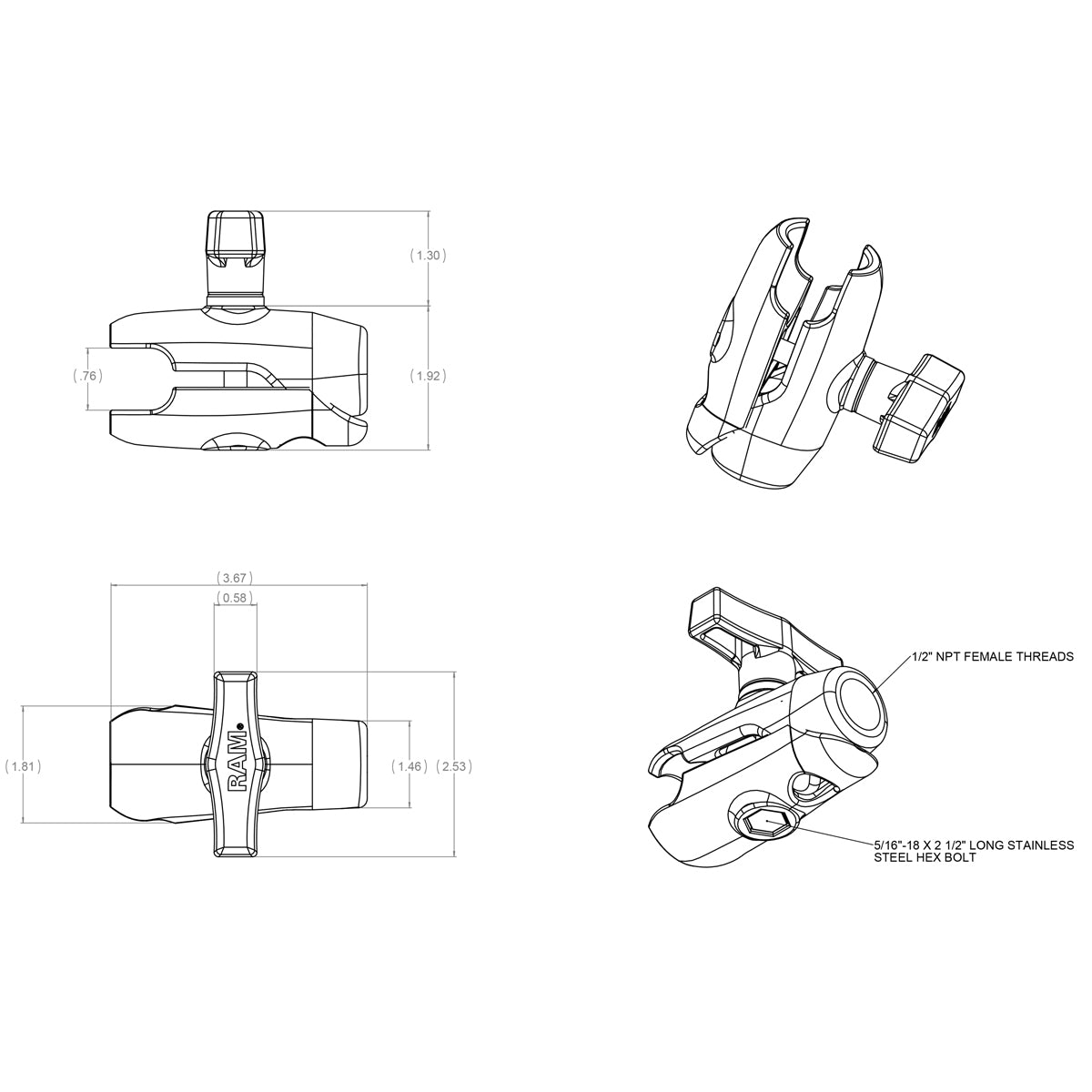 RAM® Single Socket Arm with 1/2