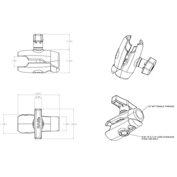 RAM® Single Socket Arm with 1/2" NPT Threaded Hole