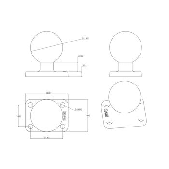 RAM® Ball Base with 1" x 1.5" 4-Hole Pattern - C Size