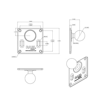 RAM® 75x75mm VESA Plate with Ball - C Size