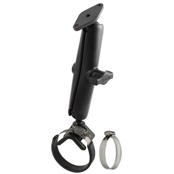 RAM® Double Ball Strap Hose Clamp Mount with Diamond Plate - Long