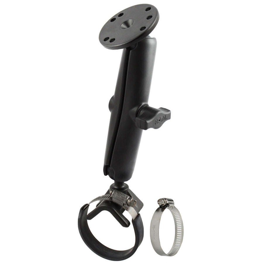 RAM® Double Ball Strap Hose Clamp Mount with Round Plate - Long