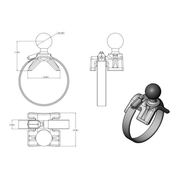 RAM® Double Ball Strap Hose Clamp Mount with Round Plate - Long