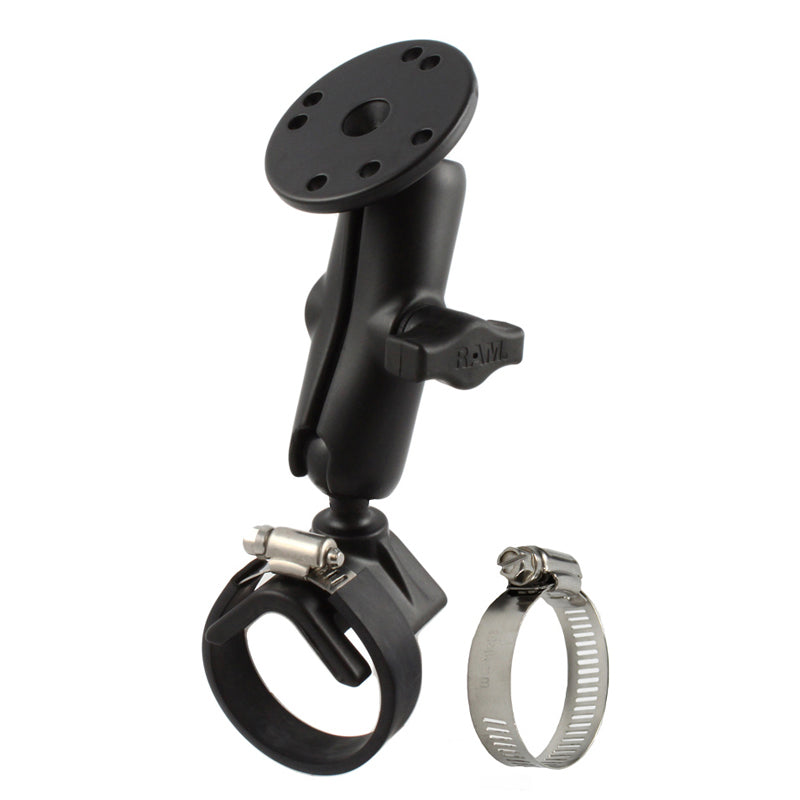 RAM® Double Ball Strap Hose Clamp Mount with Round Plate - Medium