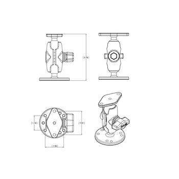 RAM® Double Ball Drill-Down Mount with Diamond Plate - Short