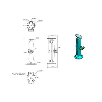 RAM® Double Ball Drill-Down Mount with Diamond Plate - Long