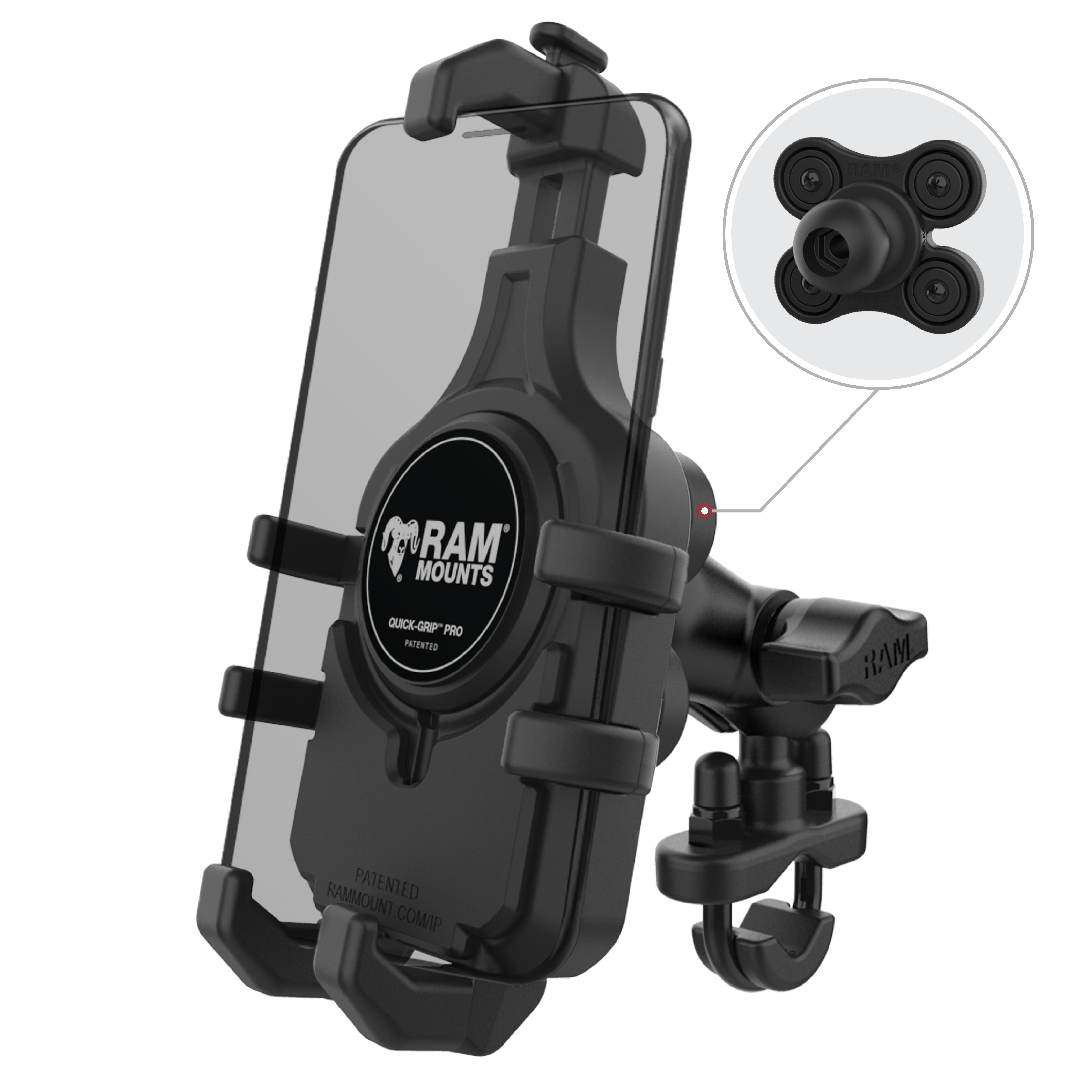 スマホアクセサリー STEADY PULL-UP BAR (SHORT) RAM® Quick-Grip™ Pro Vibration Damping Phone Mount with U-Bolt