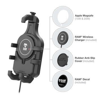 RAM® Quick-Grip™ Pro Phone Handlebar Mount with Qi2 15W Wireless Charger