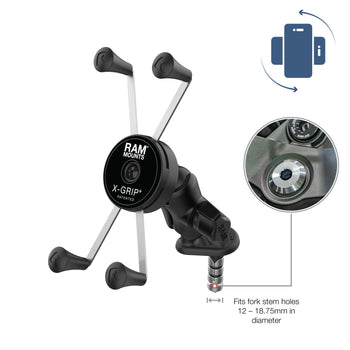 RAM® Rotating X-Grip® Large Phone Holder with Fork Stem Base - Short