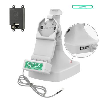 RAM-GDS-DOCK-D14-U1E-2A-GRY:RAM-GDS-DOCK-D14-U1E-2A-GRY_1:GDS Uni-Conn™ Tilt & Swivel Dock with PoE + Data - Gray