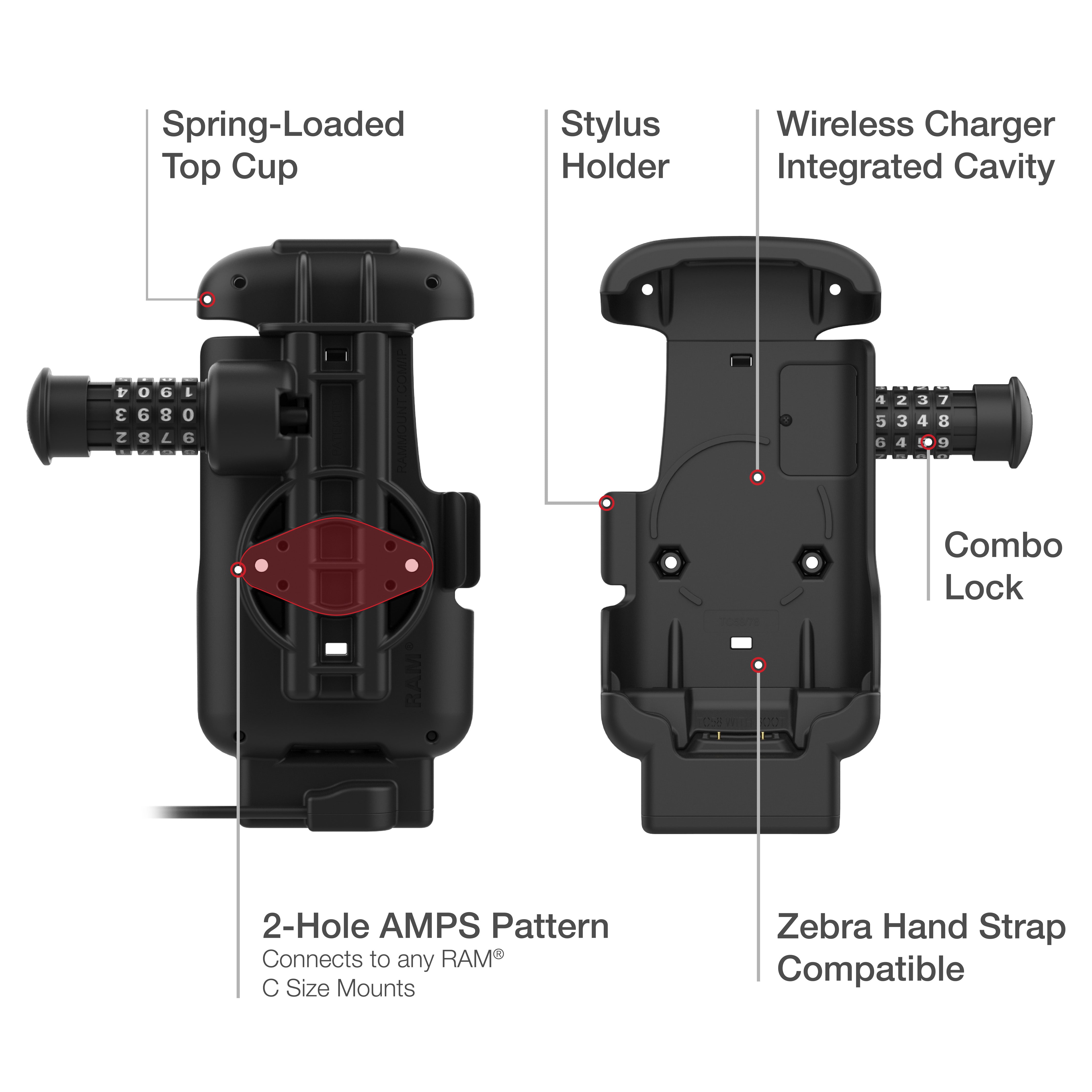 RAM® Combo-Locking Form-Fit Powered Dock for Zebra TC73 & TC78
