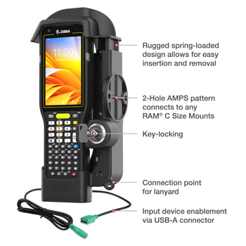 RAM® Locking Powered Dock + Single USB-A for Zebra MC3300/3400/3450