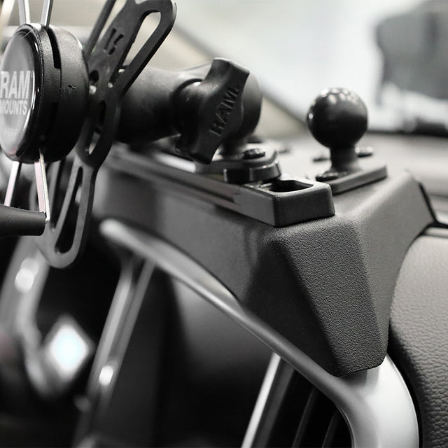 RAM® X-Grip® Universal Phone Holder Mounted in Vehicle on RAM® Tough-Track™ | RAM® Mounts