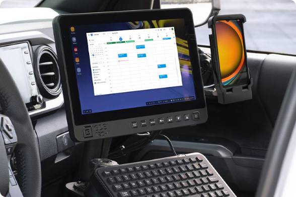 image of a RAM mobile workstation built in a vehicle with gds tech