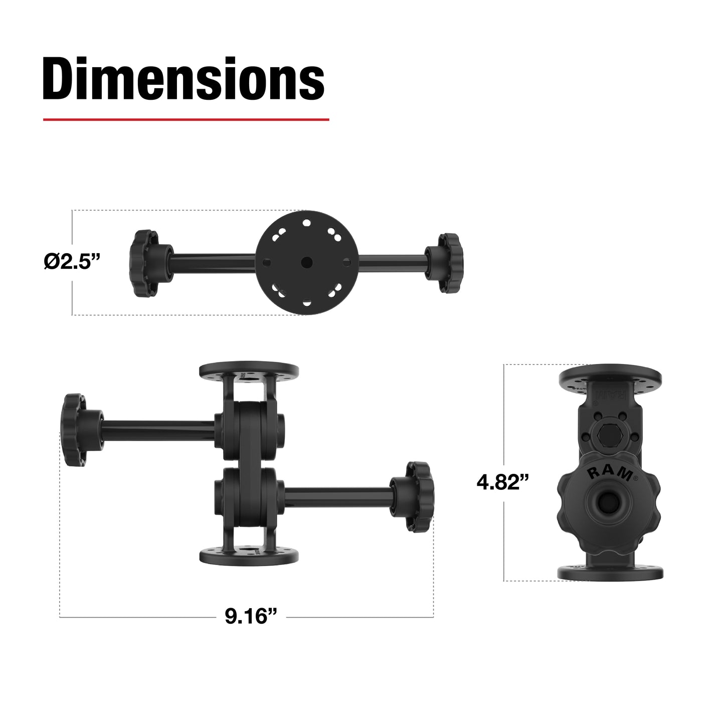 RAM® Dual Straight Pivot Mount with Knob – RAM Mounts