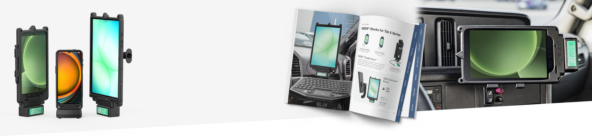 Homepage banner showcasing the new Samsung Solutions Catalog with CTA button to browse now. Shows renders of Samsung devices in RAM solutions