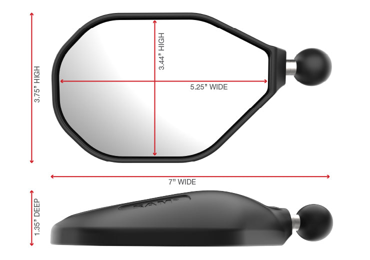 Image of the RAM® Tough-Mirror™ motorcycle mirror dimensions