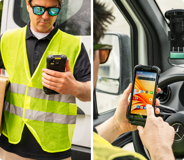 image of someone holding a handheld zebra device in an intelliskin