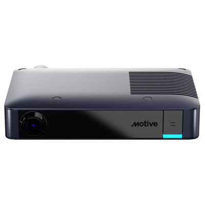 Motive AI Dashcam Plus (AIDC+) device shown in a front-facing product image against a light gray background. The compact fleet camera features a wide-angle lens, sleek black housing, integrated status indicator, and advanced AI-powered video monitoring capabilities for commercial vehicle fleets.