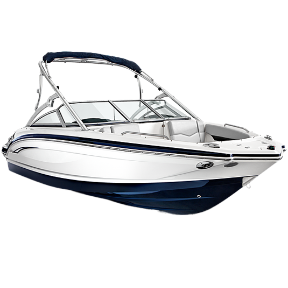 image of a white and blue powerboat.