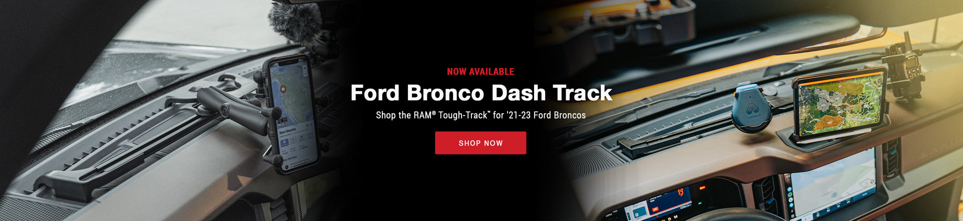 Banner image featuring new RAM Mounts dashboard track base for Ford Bronco