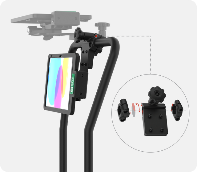 A render showing how the Collar-Lock mechanism on a ram tough bar works. it depicts a exploded close up of the parts that go into the collar-lock and how those connect to the bar itself. 