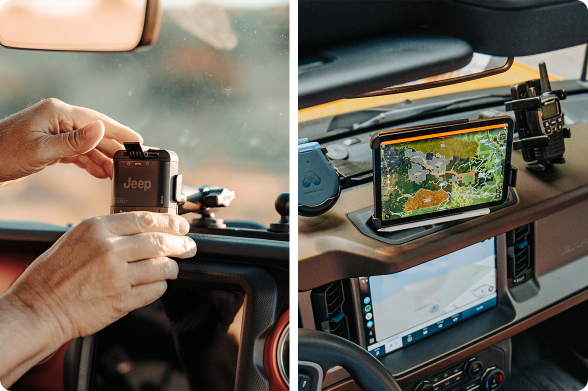 Dashboardtrack met tablet en radio