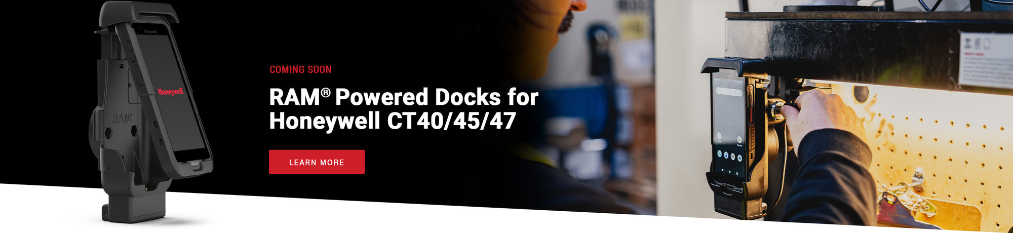 Homepage banner image featuring new RAM® Mount Docks for Honeywell CT40/45/47