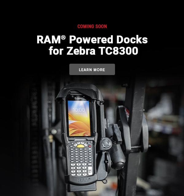 Mobile Homepage Image banner featuring RAM docks coming soon for Zebra MC9300