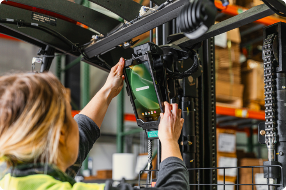 RAM Mounts tablet mounting solution installed on a forklift
