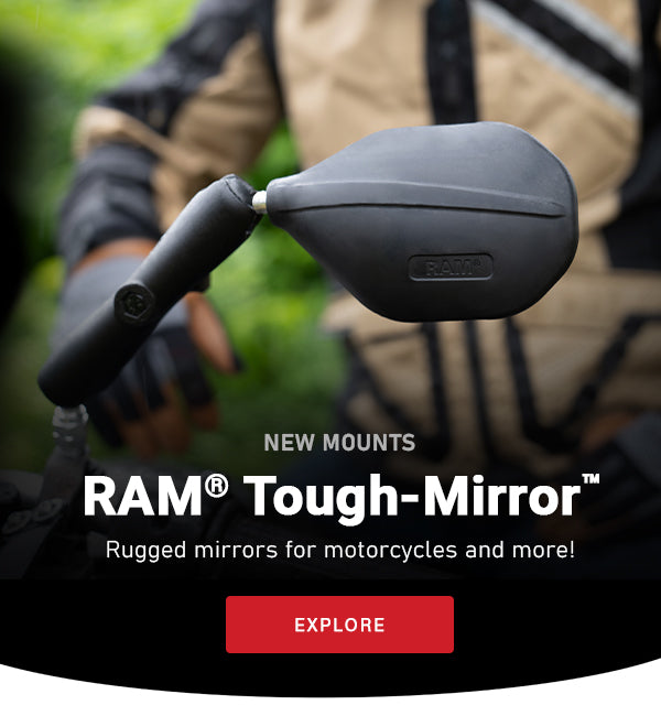 Mobile banner image featuring the new RAM® Tough-Mirror™ coming soon
