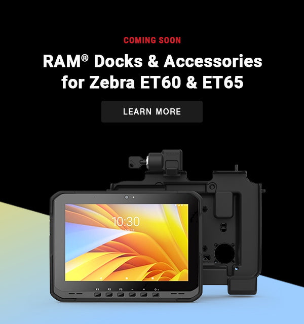 Homepage Mobile Image banner featuring RAM docks coming soon for Zebra ET60 & ET65 