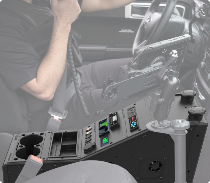 RAM Tough-Box voertuigconsole in een politievoertuig