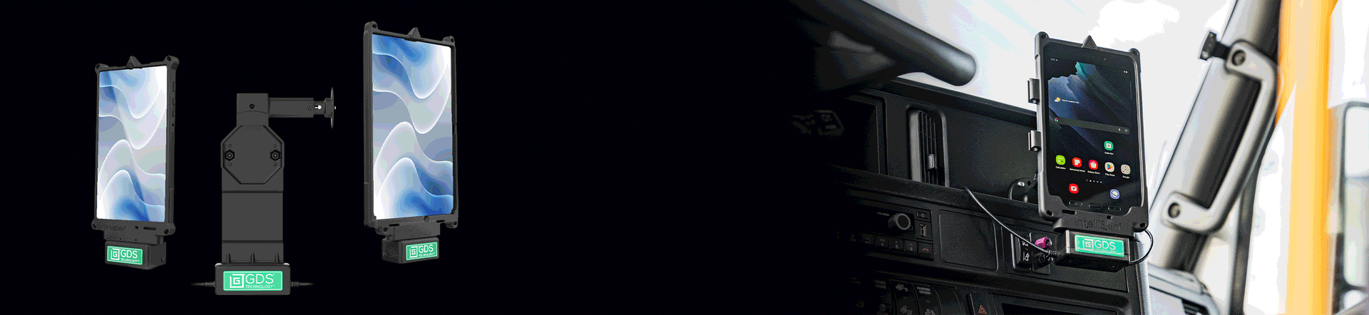 Banner GIF showing the new GDS Uni-Conn and the many different tablets that dock into it