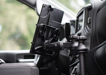 Form-Fit iPad Holder Mounted in Truck with Pole & Swing Arm | RAM Mounts