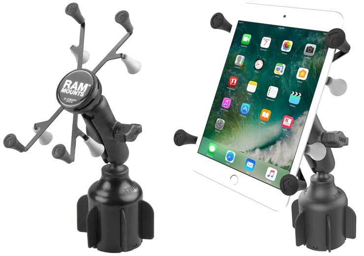 RAM® Stubby™ Cupholder Mount Paired with RAM® X-Grip® Tablet Holder | RAM® Mounts