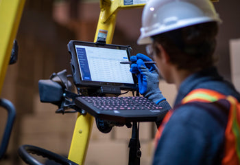 Image of Tab Active4 Pro mount on a forklift with RAM® Mounts